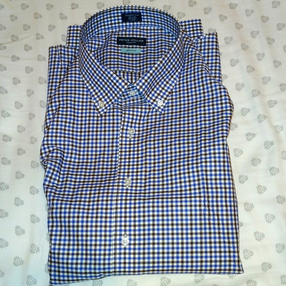 Men's Blue, Gray, and White Checkered Shirt